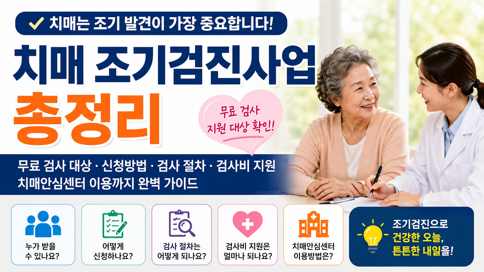 치매 조기검진사업 총정리 무료 검사 대상 신청방법 검사 절차 검사비 지원 치매안심센터 이용까지 완벽 가이드